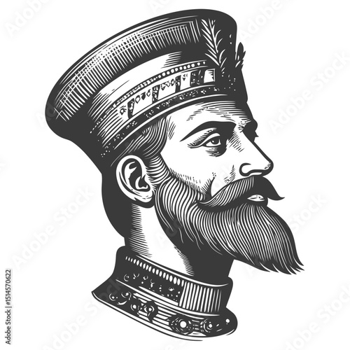 Vintage Engraving of a Regal Man in a Historical Uniform