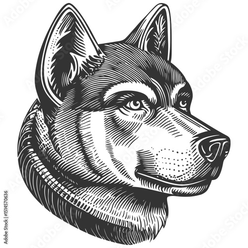 Vintage Woodcut Illustration of a Detailed Dog Head Profile