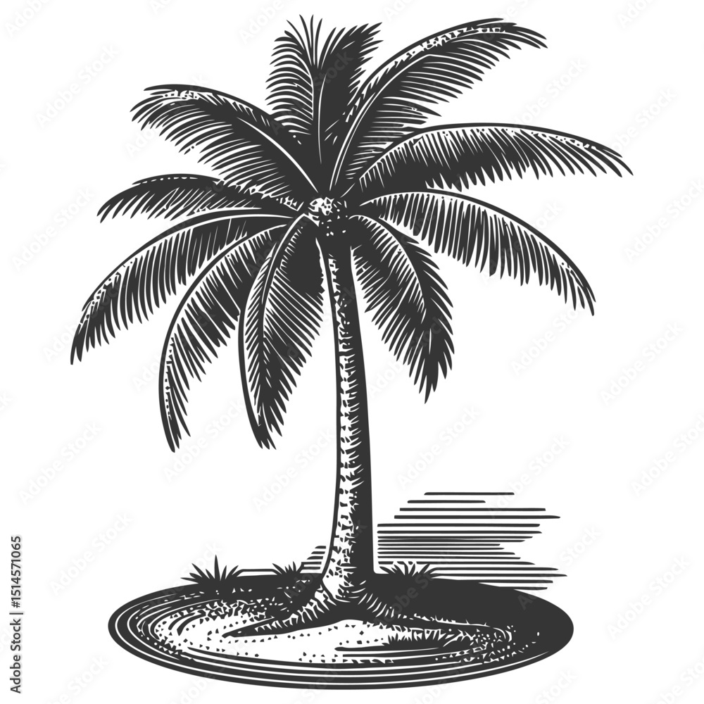 Fototapeta premium Vintage Engraving of a Palm Tree in Woodcut Style Illustration