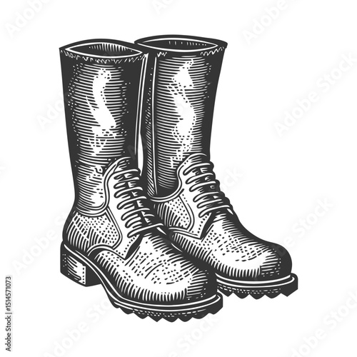 Vintage Engraved Illustration of Classic Leather Boots Design