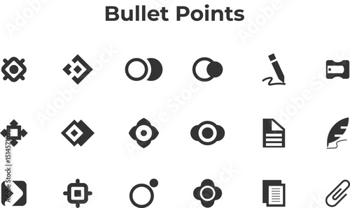 bullet points vector set with 18 different bullets, stationery list icon set