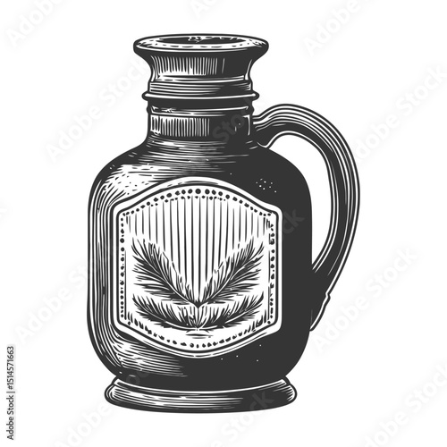 Vintage Engraving of a Decorative Jug with Leaf Design