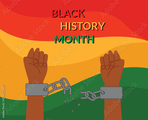 hands in chains illustration. chained hands illustration. hands in handcuffs. Celebration of Black History Month. raised fist illustration. Juneteenth background