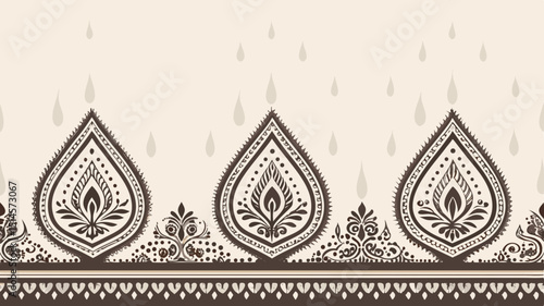 Traditional ornate pattern with teardrop shapes on cream background  