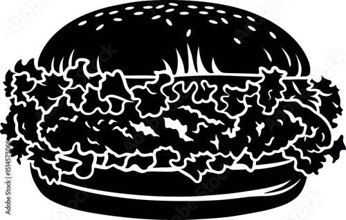 Chicken Burger vector black silhouette print design