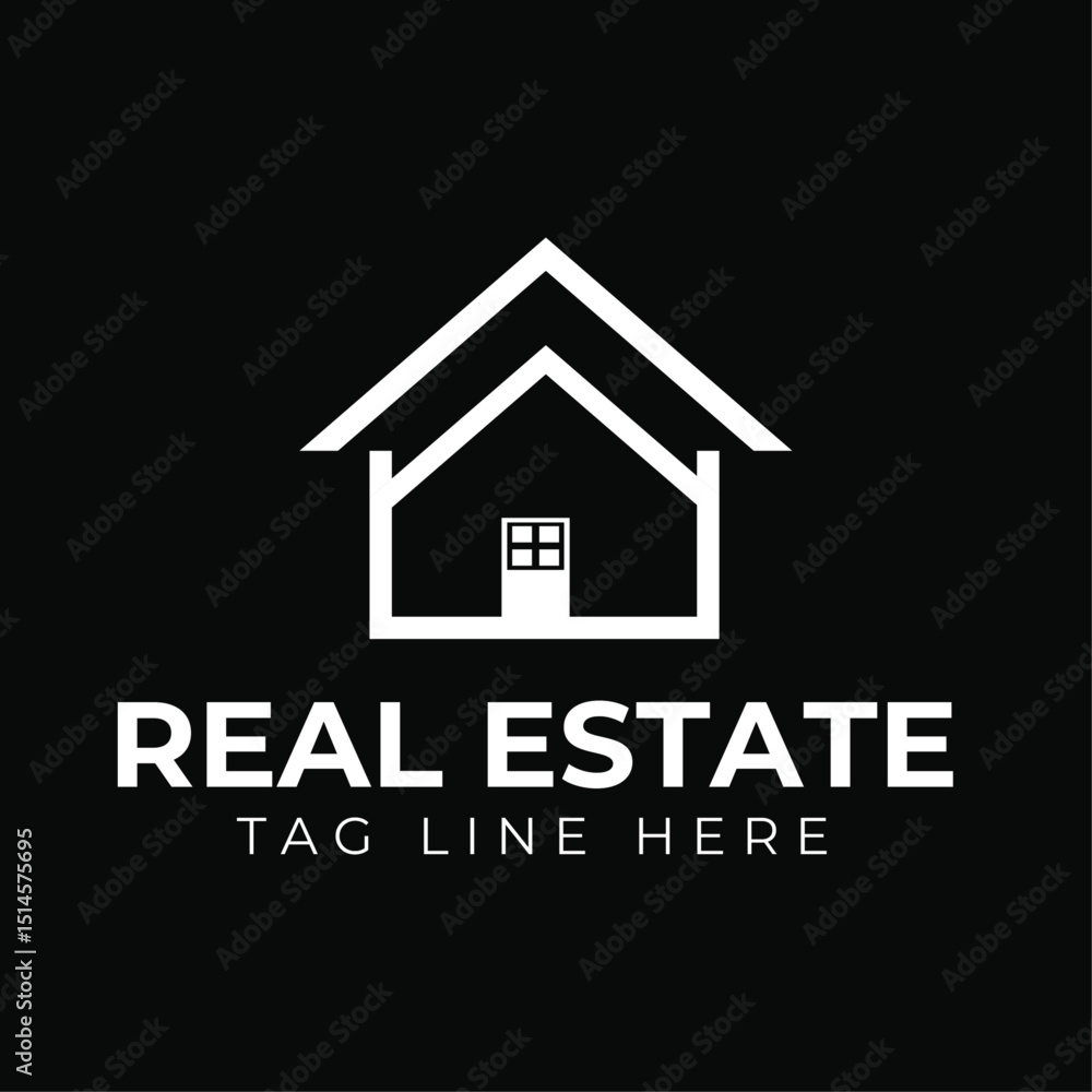 Elegant Black and White Real Estate Logo with House Icon Elegant Black and White Real Estate Logo with House Icon