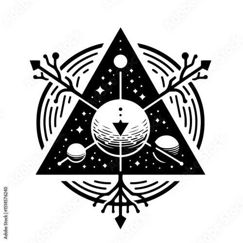 Mystical Geometric Symbol Vector - Celestial Triangle Silhouette