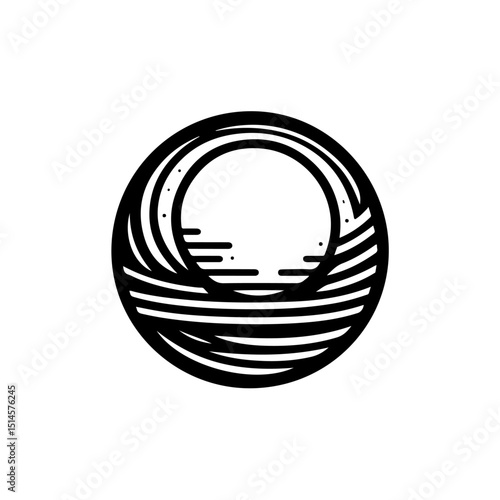 Abstract Circle Line Art Logo - Sun & Wave Vector Icon