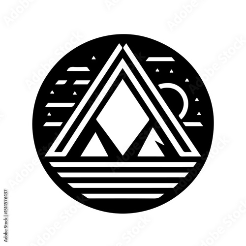Geometric Triangle Mountain Icon - Abstract Sun & Landscape Vector