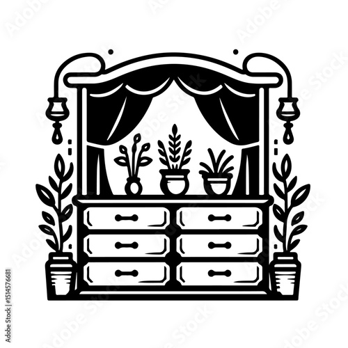Stylish Vanity Dresser Icon - Home Decor Furniture Silhouette
