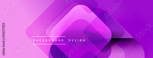 Abstract geometric shapes overlap, creating vibrant purple gradients. Modern design suitable for banners, presentations, websites.