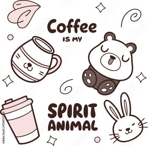 Coffee Is My Spirit Animal Typography shirt Design Print Ready eps cut file download
