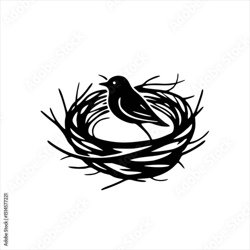 Minimalist Bird Nest Logo With a Simple Nest and Bird Silhouette
