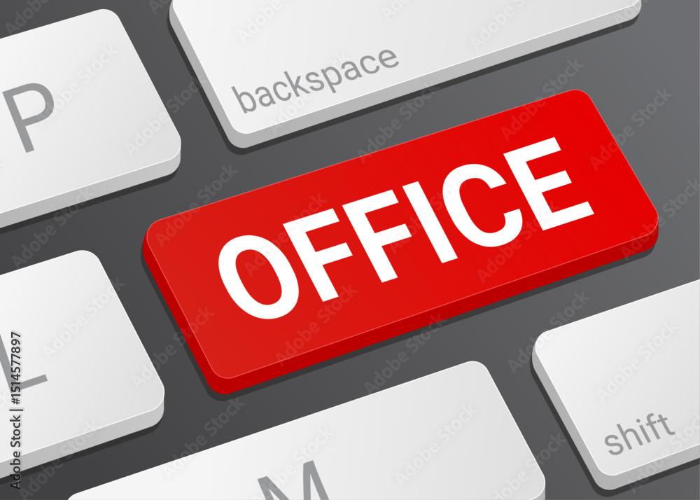 Fototapeta premium Office Button on Computer Keyboard with White Text for Business Software Workplace Navigation and Office Interface Concept Illustration