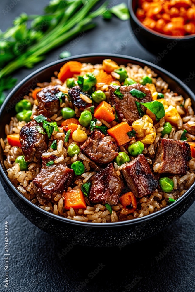Fried rice with vegetables and meat Fried rice with vegetables and meat