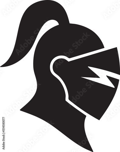 A professional silhouette of a knight’s helmet with a lightning bolt visor, perfect for IT security or elite tech services