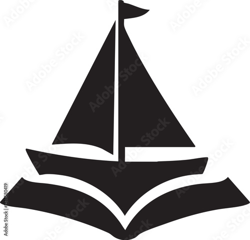 A silhouette of a sailing boat forming the shape of a book, suitable for educational or travel storytelling brands