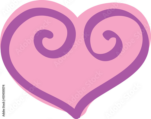 Cute pink doodle heart pattern, curved lines drawn by hand with a brush