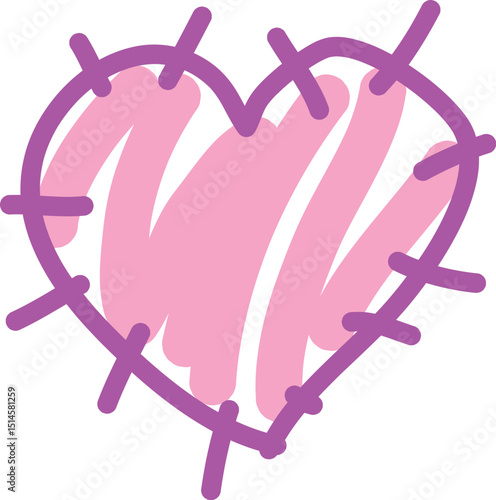 One roughly drawn heart patch, curved lines drawn by hand with a brush