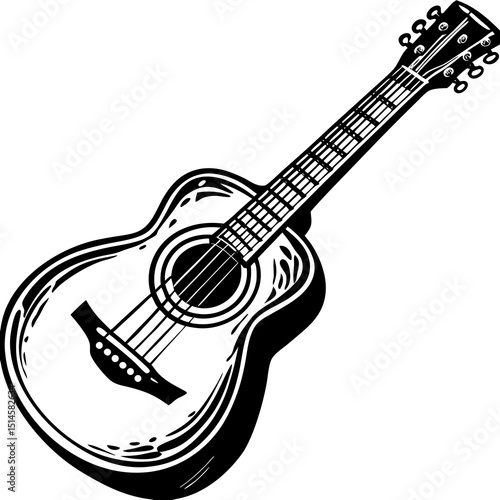 Minimalist Black Acoustic Guitar Vector Illustration on White Background"