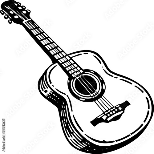 Minimalist Black Acoustic Guitar Vector Illustration on White Background"