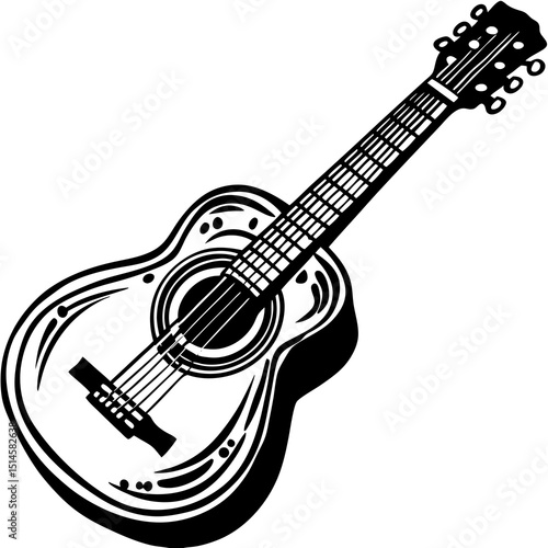 Minimalist Black Acoustic Guitar Vector Illustration on White Background"