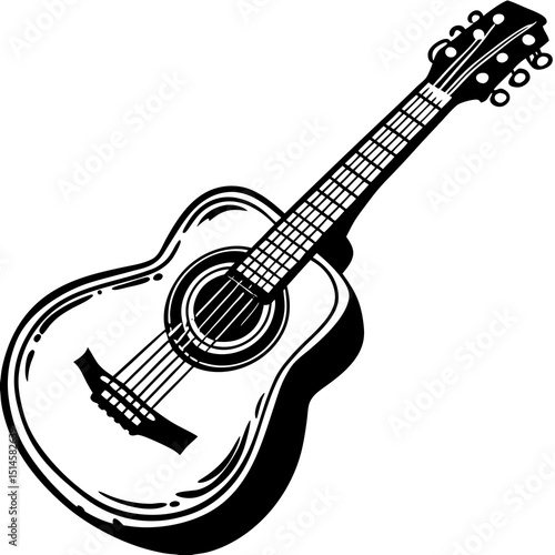 Minimalist Black Acoustic Guitar Vector Illustration on White Background"