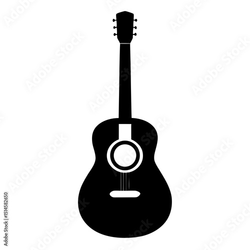 Minimalist Black Acoustic Guitar Vector Illustration on White Background"