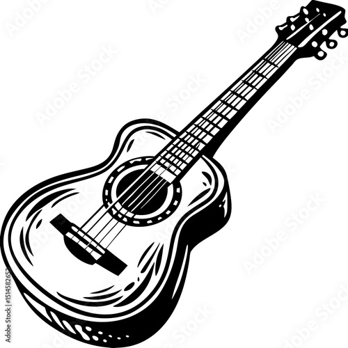 Minimalist Black Acoustic Guitar Vector Illustration on White Background"