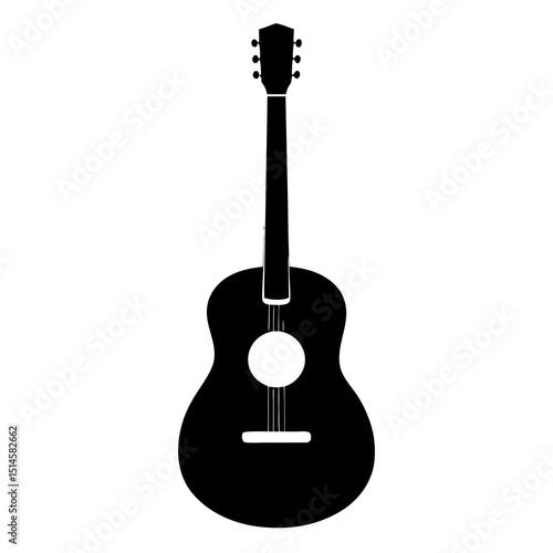 Minimalist Black Acoustic Guitar Vector Illustration on White Background"