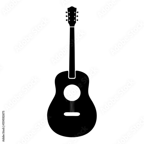 Minimalist Black Acoustic Guitar Vector Illustration on White Background"