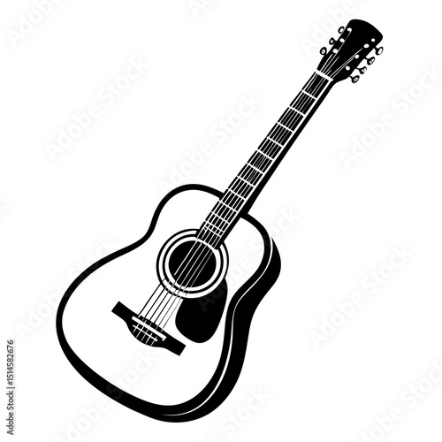 Minimalist Black Acoustic Guitar Vector Illustration on White Background"