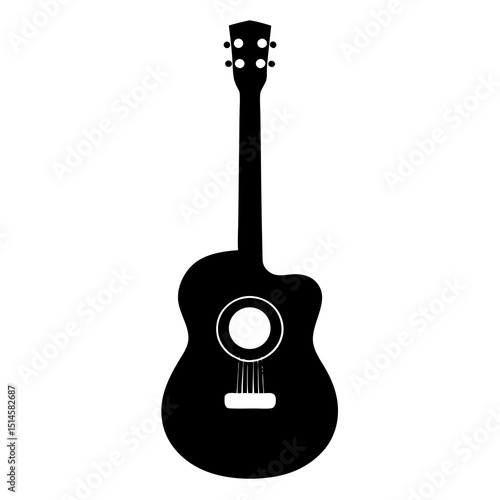 Minimalist Black Acoustic Guitar Vector Illustration on White Background"