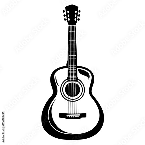 Minimalist Black Acoustic Guitar Vector Illustration on White Background"