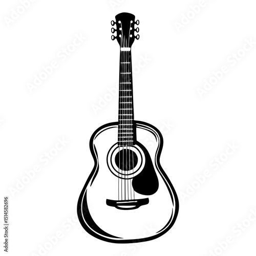Minimalist Black Acoustic Guitar Vector Illustration on White Background"