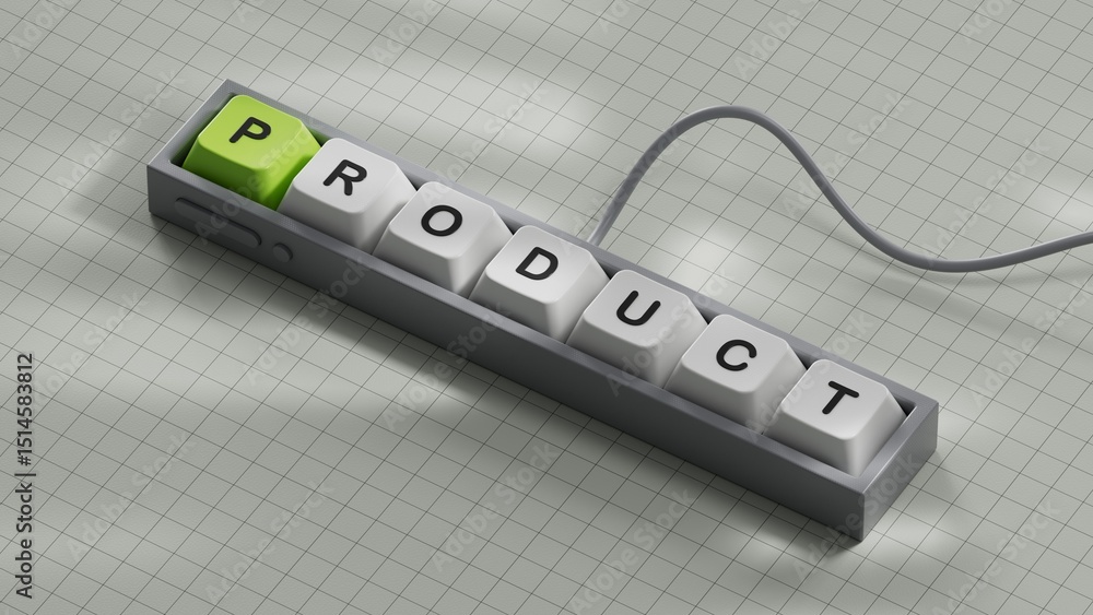 Fototapeta premium Product word with letters on wooden blocks on wooden table. Product or services sales business concept.3D rendering on white background.