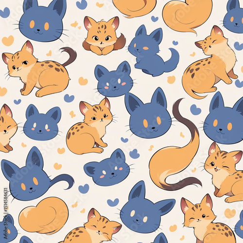 seamless pattern with cats and birds