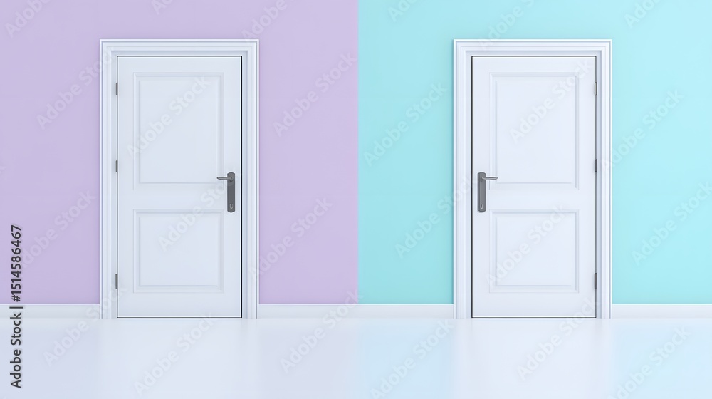 Two White Doors Pastel Walls Choice Concept Two White Doors Pastel Walls Choice Concept