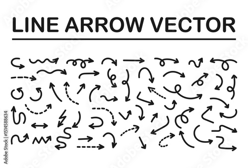Set of simple lines hand drawn black arrows in various style. Set of simple of hand drawn black arrows. Set of simple lines hand drawn black arrows