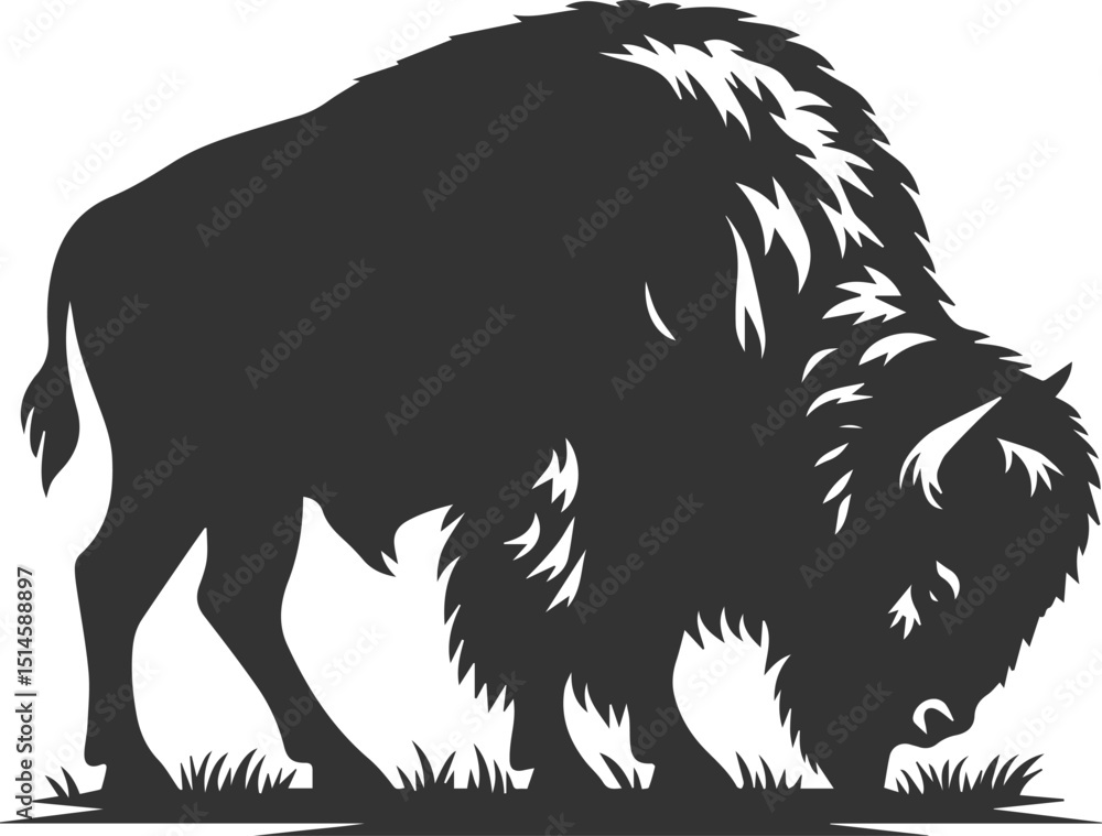 Obraz premium Black drawing silhouette of a bison animal vector