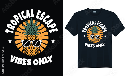 Trendy Pineapple Graphic Illustration on Summer T-Shirt Design with Vibrant Colors