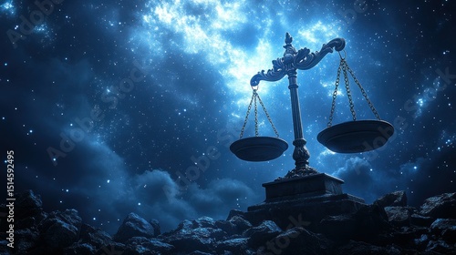 Justice scales under starry night