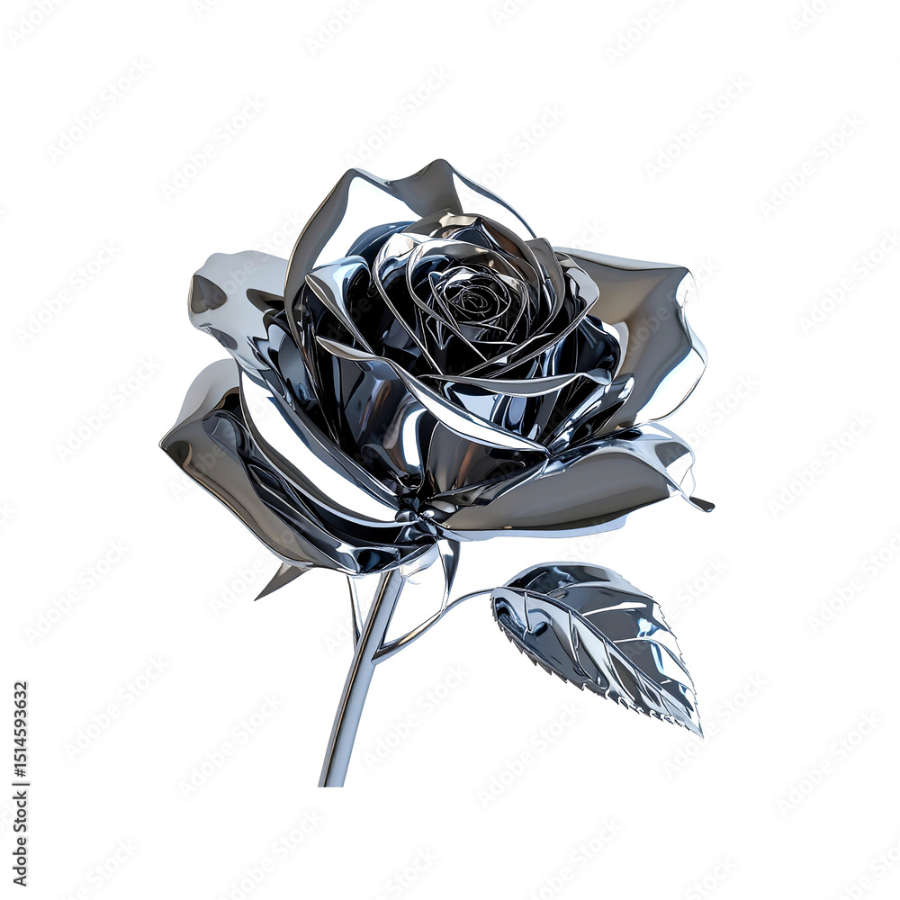 custom made wallpaper toronto digitalReflective chrome rose elegant flower design image 3d on transparent background