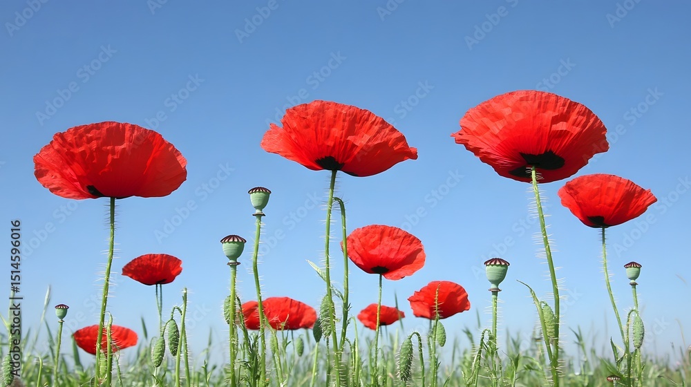 Obraz premium Vibrant Red Poppies Blooming in Summer Field