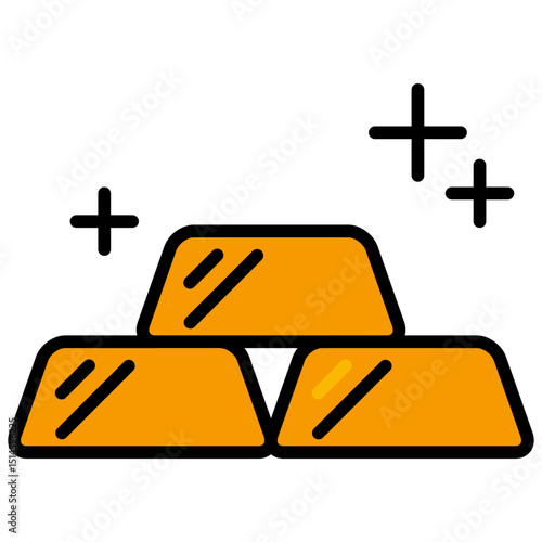 Gold Bar Outline Flat Design Style Icon, Banking And Financial Concept