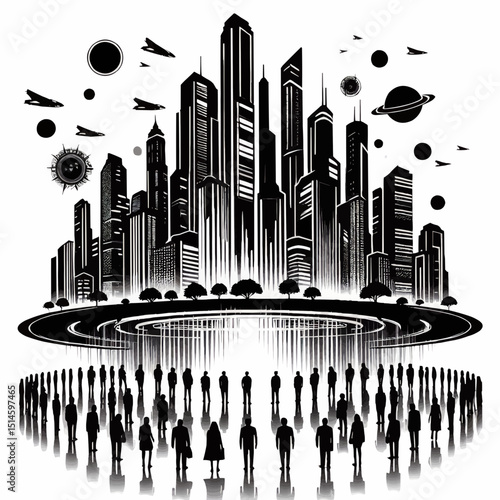 city skyline in black background
