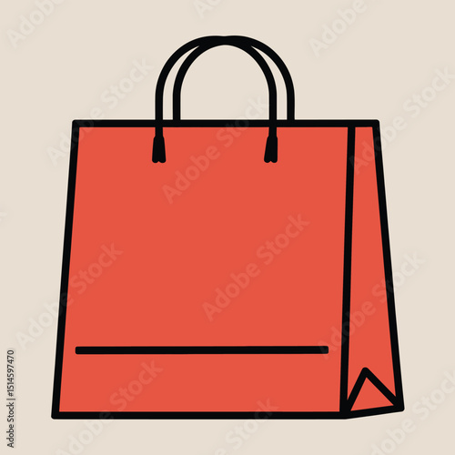 Large Red Shopping Bag Icon with Black Outline, Retail and Consumer Shopping Symbol for E-commerce and Physical Stores