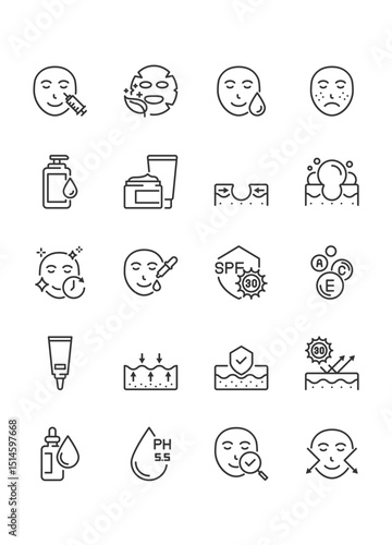 Set of skincare icons, epidermis, and skin health