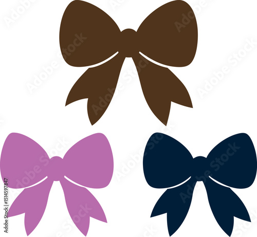 Set of Pretty Ribbon Bows Silhouette Vector Art