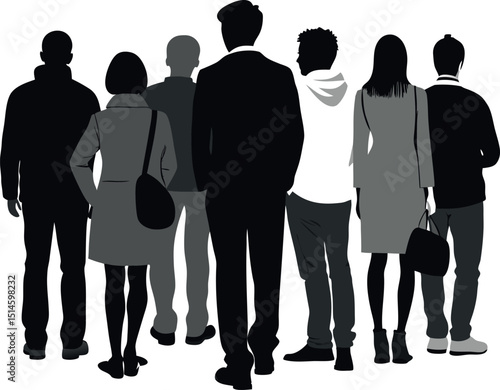 Back View Crowd Vector Art in Silhouette Style